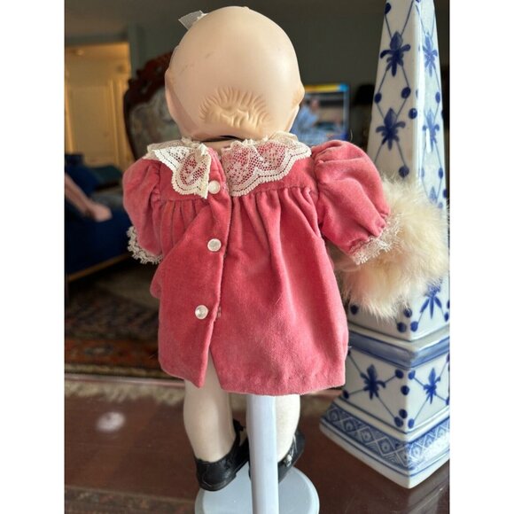 VTG Kewpie Doll '97 Pink Velvet Dress, Lace Trim Jesco 12" w/ Stand Danbury Mint - Picture 5 of 7